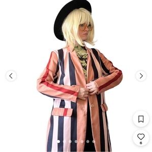 KOANDAILY Tan Black Jacket Wool Striped Collar Buttoned Front